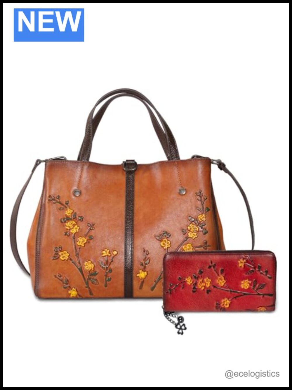 Genuine Leather Vintage Bag & Wallet Set - Cowhide Crossbody Purse with RFID